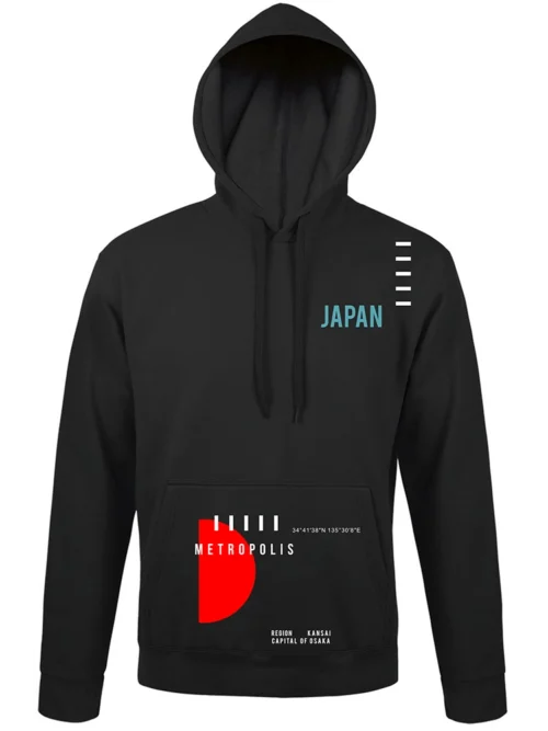 wewe - φούτερ με κουκούλα & τσέπες OSAKA JAPAN - BLACK -Μπροστινή όψη